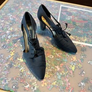 Stuart Weitzman Leather Lace-Up Heels in Black